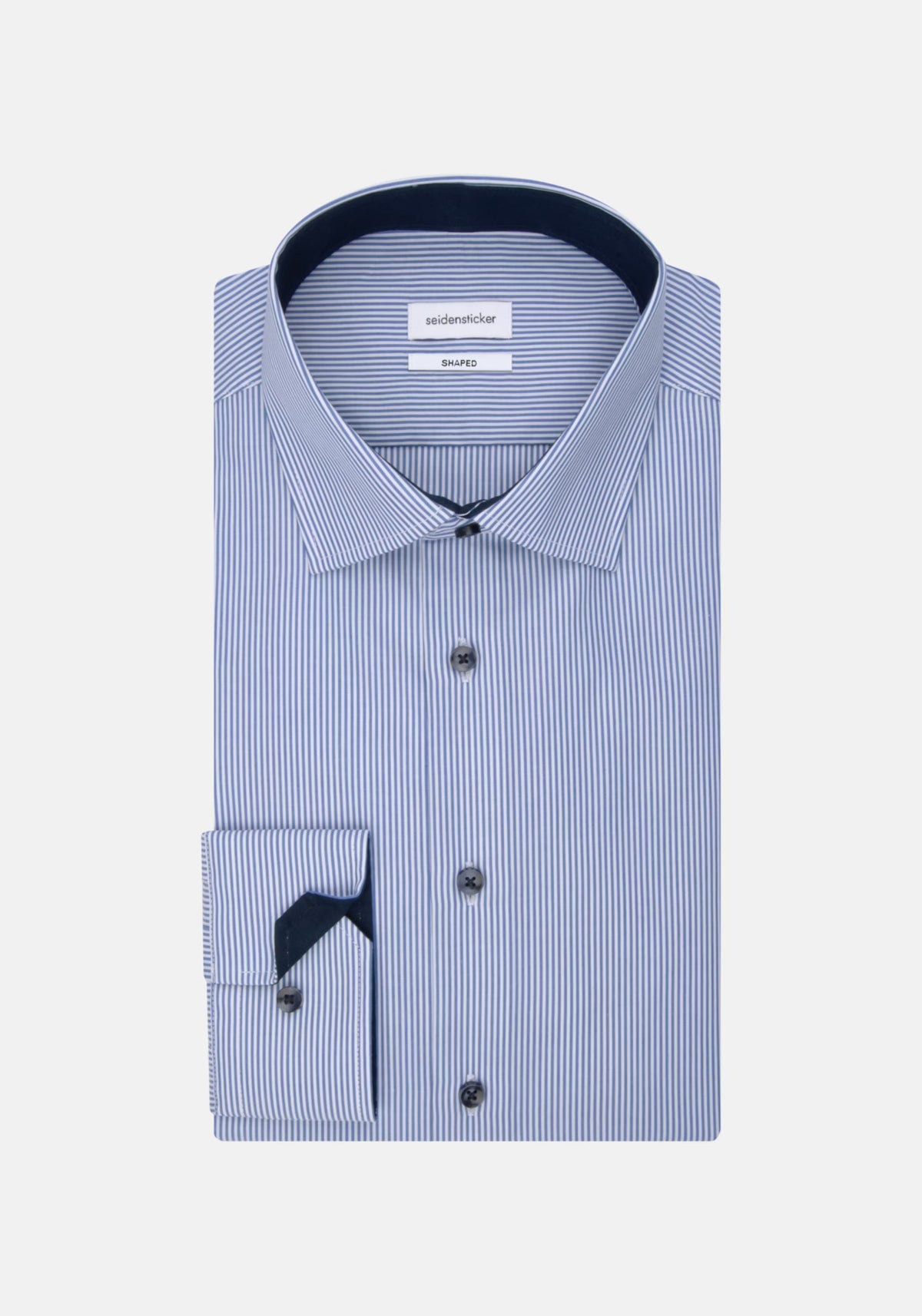 Seidensticker Non-iron Poplin Business Shirt Tailored Fit with Kent-Collar Navy Striped