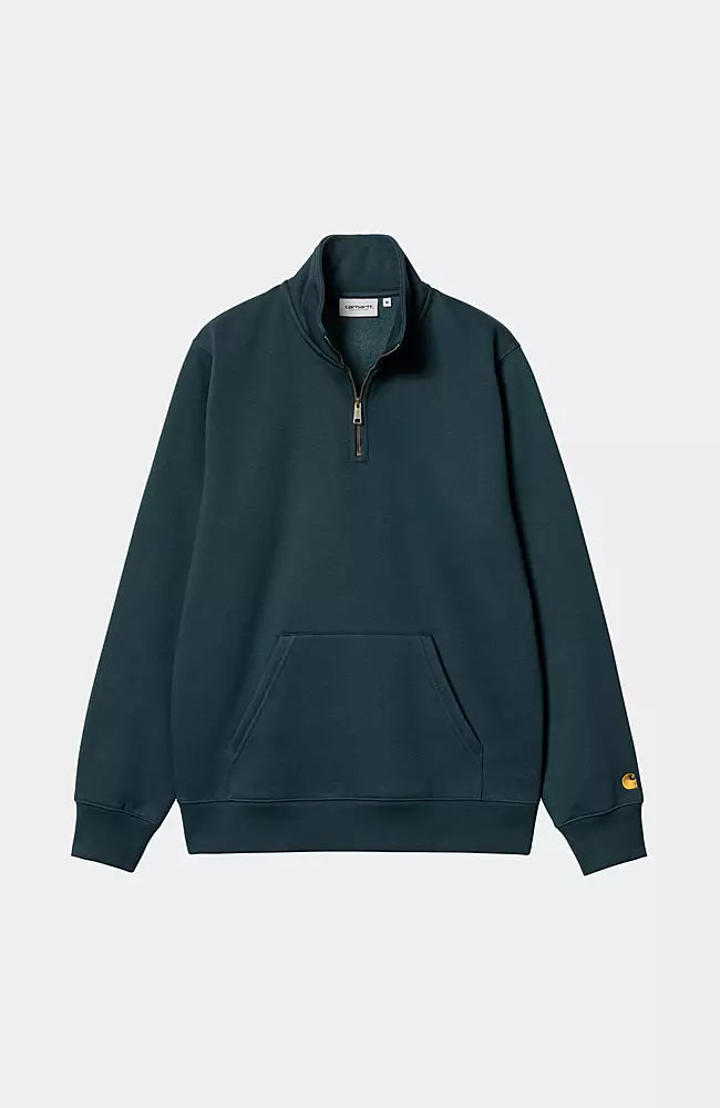 Carhartt Chase Neck Zip Sweat Duck Blue / Gold logo