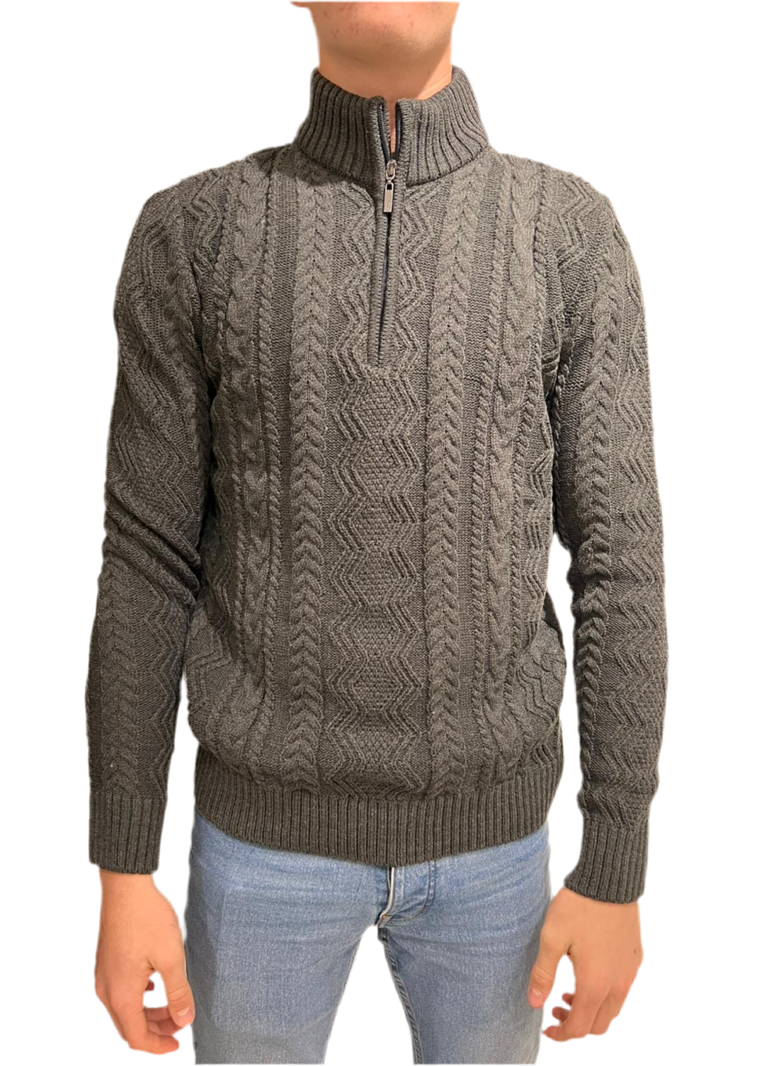 White Lable  1/4 zip charcoal Cable knitted jumper