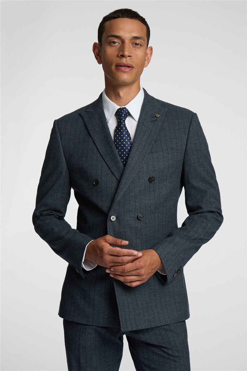 ANTIQUE ROGUE Aiforce Double Breasted 
Slim Fit Navy Texture Suit