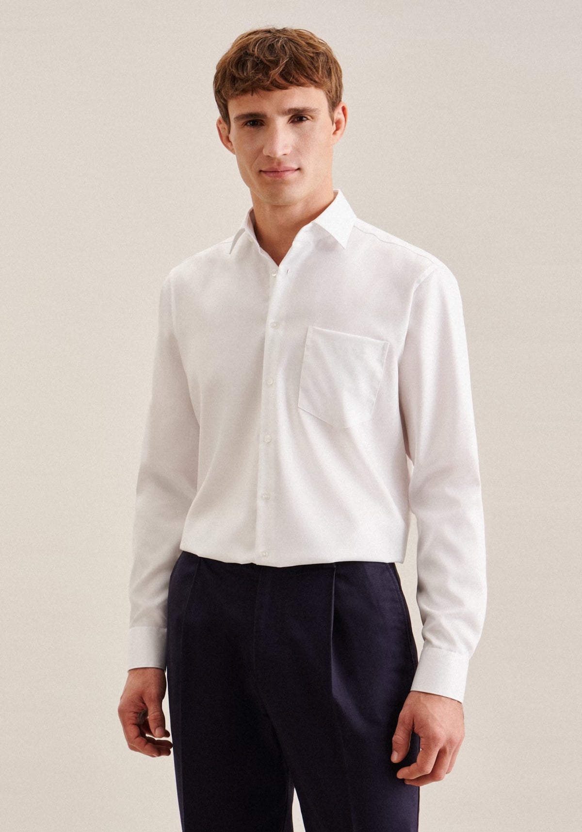 Seidensticker Non-iron Twill Business Shirt in Regular with Kent-Collar WHITE