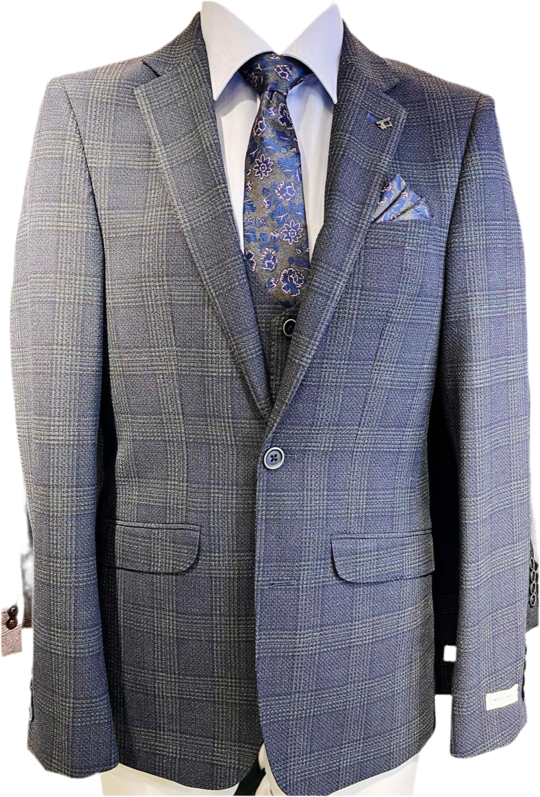 White Label Navy Check slim fit suit